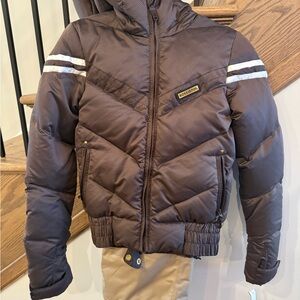 Rossignol SUIT brand new Chocolate Jacket with White Stripes Ski Pants !!